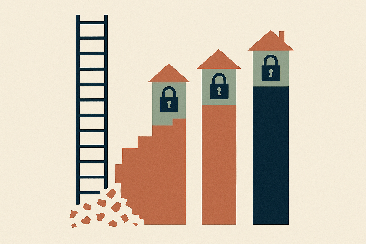 A conceptual infographic-style illustration featuring a vertical social ladder g